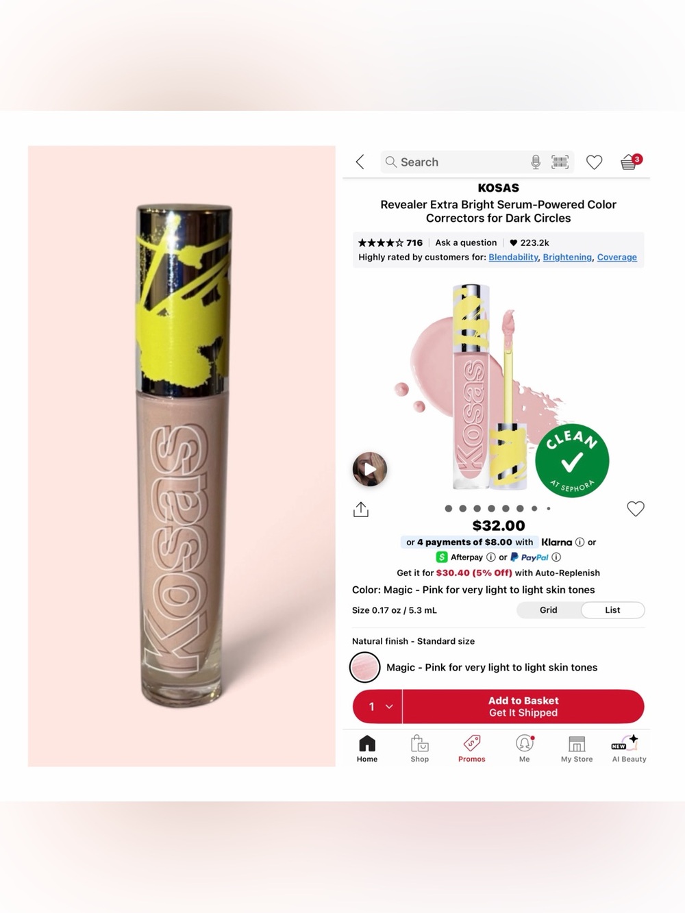 Kosas Revealer Extra Bright Color Corrector 0.17 oz Magic